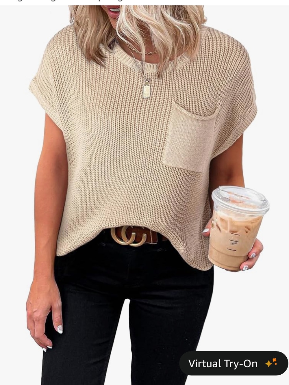 Dokotoo Women’s Loose Sleeves Knit Tunic with Front Pocket - Camel Size Medium